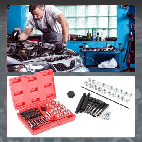 33 Piece Glow Plug Thread Repair Kit For Diesel Cylinder Heads with taps, inserts, and tools in a red carry case for engine repairs.