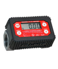 Inline 1 Inch Digital Turbine Meter for Chemical Transfers, Nickel Plated Housing, displays 0.00 on screen