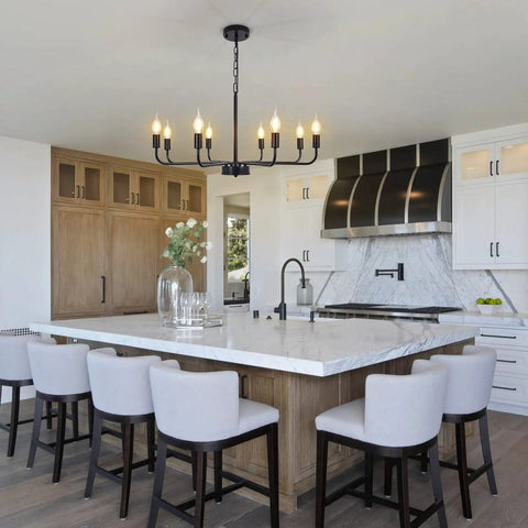 Matte Black Chandelier For Dining Room Living Room Foyer And Kitchen Island With 8 Lights Modern Farmhouse Rustic Industrial Pendant Light Fixture For Ceiling Mount Dope Vibe That Slaps over a kitchen island