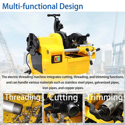 Heavy Duty Electric Pipe Threader Machine For Plumbing Pros Works Like A Charm Handles 1/2 To 2 Inch Pipes Smoothly, features multi-functional cutting, threading, and trimming design.