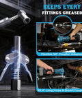 Cordless 12000 PSI Electric Grease Gun with Brushless Motor in use, 39.4 Inch Hose, 90 Degree Swivel, LED Light, battery not included