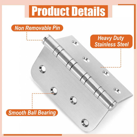 Product details of 3 Pack Heavy Duty 304 Stainless Steel Door Hinges With Ball Bearings showing non-removable pin and smooth ball bearing features.
