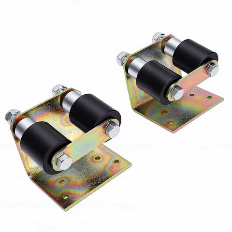 Lower Roller Bracket Bundle Kit With Rollers And Hardware For 379 Trucks Driver And Passenger Side Direct Fit Easy Install OEM Compatible With 13-04401, 13-03593, And 13-04667 showing metal brackets with black rollers
