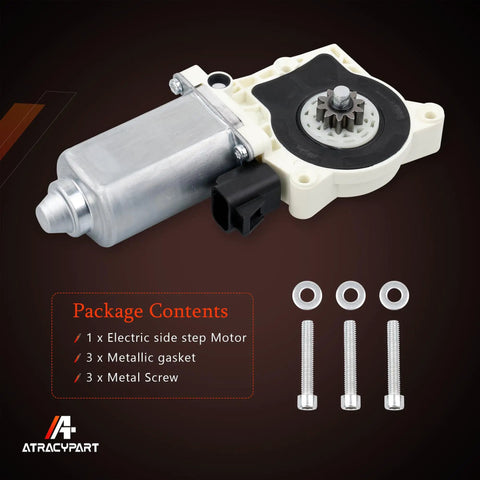 Direct Replacement Electric Side Step Motor Kit For Running Boards, Plug And Play Upgrade For Electric Side Steps, Compatible With GM Dodge Hummer SUVs, Fits A10049-113 And OE Mounting, shown with gaskets and screws.