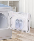 Large Honeycomb Mesh Laundry Bag With Zipper And Strap For Shoes And Clothes 15.7 By 13.8 Inches in dryer with sneakers inside