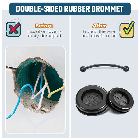 Round Rubber Grommet Kit 52 Pieces In 7 Sizes Black Double Sided Firewall Gasket For Automotive Electrical Cable Protection Demonstration