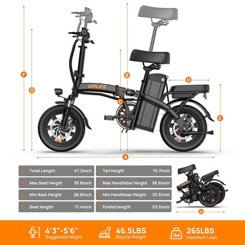 Side view of Folding Electric Bike For Adults And Teens Portable 14 Inch Commuter Ebike With 500W Peak Motor in matte black