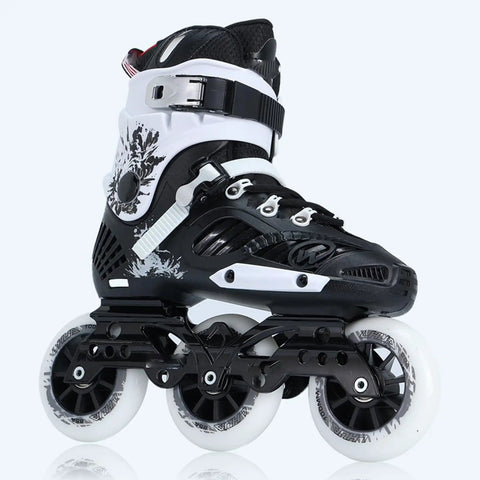 Black inline skate featuring Inline Skate Wheels Replacement 3 Or 4 Pack 85A Built Tough Inline Roller Skate Wheels for smooth rides.