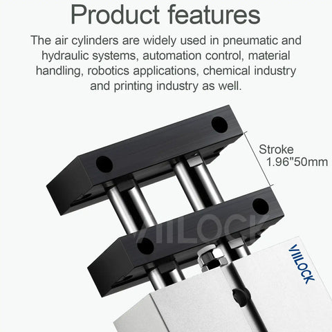 Compact Pneumatic Air Cylinder 32mm Bore 50mm Stroke Double Rod Double Acting Aluminum Alloy for Automation TN32x50 feature image