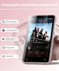 Kids Bluetooth MP3 Player With WiFi And 4.0 Inch Touch Screen Android Music Player with headphones on pink background.