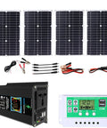 Weekend Warrior Solar Power Kit 6000W Inverter with 100W waterproof panel and 50 Amp controller parts layout.