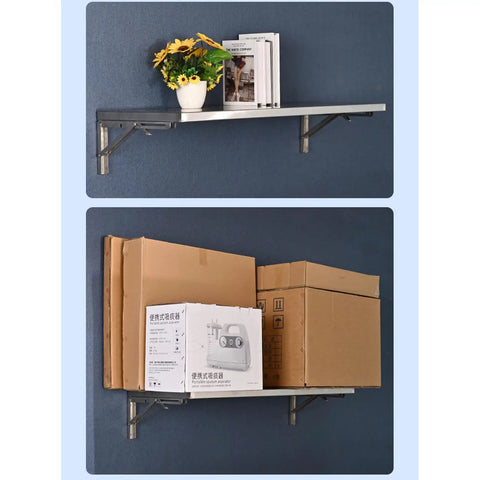 Heavy Duty Folding Wall Shelf With Thick Rust Proof Stainless Steel Hella Sturdy Floating Storage Rack For Garage Kitchen Or Laundry Straight Built Tough To Handle Any Daily Grind Smoothly