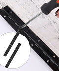 Heavy Duty Piano Hinge 48 Inch By 1.5 Inch Black Stainless Steel Continuous Hinge With Mounting Screws being installed with a screwdriver.