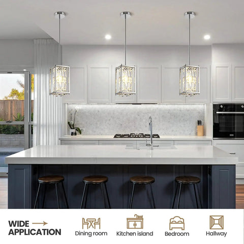 Kitchen island with Totally Modern Raindrop Crystal Pendant Light For Kitchen Island With K9 Crystals And Chrome Frame Adjustable Height Fixture