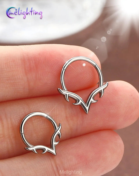 V Shaped 16G Septum Ring Clicker In 316L Stainless Steel With Wing Blade Piercing Jewelry For Nose, Daith, Helix And Cartilage