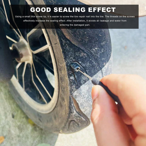 Using 20 Pack Tire Repair Nails For Quick Puncture Fixes Self Service Vacuum Tire Repair Nail Kit on vehicle tire.