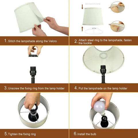 Step-by-step assembly guide for Set Of 2 20 Inch Bedside Lamps With Dual USB A And USB C Charging Ports, 3 Way Touch Control.