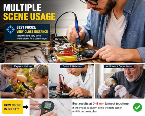 Handheld 500x Microscope With 2.0 Inch IPS Screen USB Connection For Electronics Jewelry Coins Trichomes Magnifier Real Time Viewing Great For Kids And Hobbyists close-up on circuit board