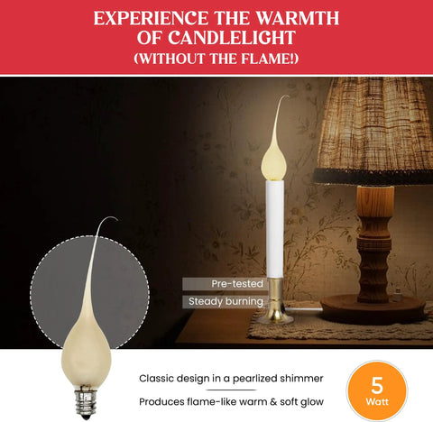 Country Style Incandescent Silicone Dipped Candle Light Bulbs With Pearlized Finish, 5 Watt Soft Warm Glow beside table lamp