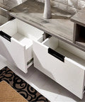 Open drawers showing 5 Inch Black Recessed Pull Handle For Drawers And Cabinets With Screws Zinc Alloy installed, pack of 4, rust resistant.