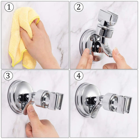 Steps to install Adjustable Shower Head Holder with No Drill Wall Mount, Removable Suction Cup Bracket in Chrome Finish on tile