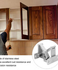 Heavy Duty Stainless Steel Secret Door Hinge For Concealed Cabinets And Wardrobes With 180 Degree Seamless Movement Built To Last Quiet Operation Durable Precision Cast Hinge For Doors Folding Tables And DIY Projects Modern Look, shown installed on a wooden cabinet with an inset showing the hinge detail