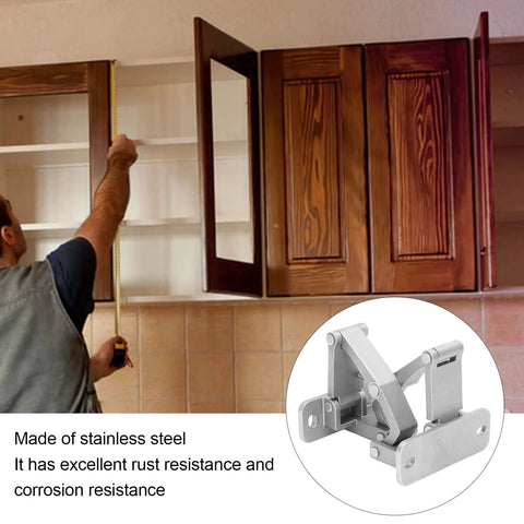 Heavy Duty Stainless Steel Secret Door Hinge For Concealed Cabinets And Wardrobes With 180 Degree Seamless Movement Built To Last Quiet Operation Durable Precision Cast Hinge For Doors Folding Tables And DIY Projects Modern Look, shown installed on a wooden cabinet with an inset showing the hinge detail