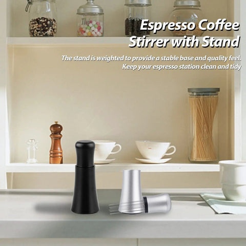 Espresso Distribution Tool With 0.35mm 304 Stainless Steel Needles Installed Plus 10 Extra Aluminum Alloy Handle Matte Black Stand