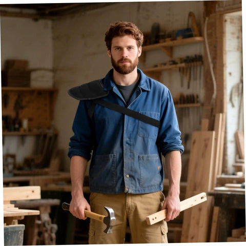 Ergonomic Wear-Resistant Shoulder Pad For Workers Heavy-Duty Canvas And Felt Cushion For Carrying Gear At Warehouses And Construction Sites Worksite-Ready Reusable Comfortable Back Support Durable Shock Absorption on worker in workshop