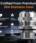 Two Pack Three Quarter Inch NPT Stainless Steel Cable Glands Waterproof IP68 Rugged Heavy Duty Metal Strain Relief Cord Grip