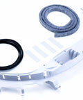 Dryer Drum Bearing Kit For Most Home Dryers, Quiet Replacement That Ends Squeaking And Grinding, Stops Black Marks From Worn Bearings And Slides, Easy DIY Install, Restores Quiet, Smooth, Efficient Drying Performance., felt slides, belt, and bearing parts on white background