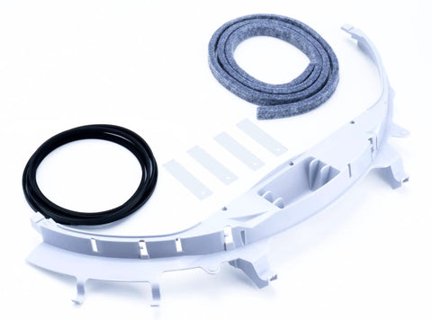 Dryer Drum Bearing Kit For Most Home Dryers, Quiet Replacement That Ends Squeaking And Grinding, Stops Black Marks From Worn Bearings And Slides, Easy DIY Install, Restores Quiet, Smooth, Efficient Drying Performance., felt slides, belt, and bearing parts on white background
