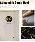 Adjustable Picture Rail Hanging System With Brass Chain Hooks No Damage Wall Track For Gallery Displays Metal Frame Hanger Kit Easy Setup For Home Decor And Museum Style Artwork Suspension Pole 150cm Long brass chain hooks with S-hook, wall rail and hanging chain close-up