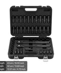 Heavy Duty 3/8 Inch Drive Impact Socket Set With Extensive 64 Piece 6 Point Cr-V Deep And Shallow SAE Metric Kit Plus Extension Bars For Tough Job Site Wrenching And Auto Repair Hacks, case open
