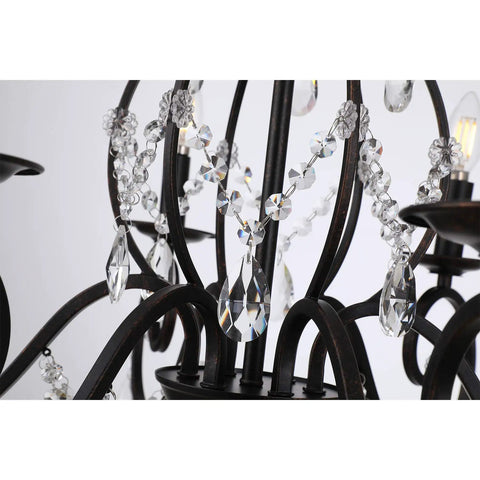 Close-up of crystal details on Bronze Crystal Six Light Candle Chandelier With Metal Pendant Ceiling Light, Vintage Bronze Finish