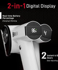 SEEKNEW Cordless Electric Scissors With LED Display showing battery percentage and 4-speed setting for precise cutting.