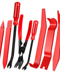 Solid Gear 8 Piece Auto Trim Removal Kit With Non Scratch Pry Bars And Heavy Duty Fastener Clip Pliers For Smooth Car Panel And Dash Restoration Jobs Daily showing red pry bars and pliers.