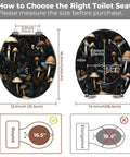 Vintage Resin Toilet Seat for Bathroom with mushroom design, showing size measurement for round and elongated styles.