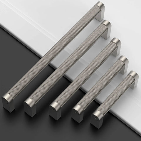 Set of 10 Pack Brushed Satin Nickel Knurled Cabinet Pulls With 5 Inch Hole Centers For Kitchen Cabinets Durable Handles Model ZH0064