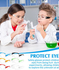 Children wearing safety goggles in lab, showcasing 12 Pcs Kids Safety Goggles Bulk Eye Protection For Science Class Lab And Sports Youth Size Multicolor Scratch Resistant Polycarbonate Lenses With Durable Frames Kid Safe Ready For Any Activity.