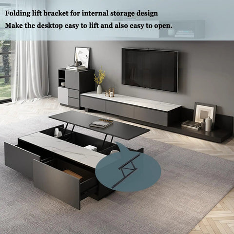 Hefty Black Steel Coffee Table Lift Top Hinge Pair Featuring Smooth As Butter Glide Mechanism And No Sweat DIY Install For Effortless Furniture Refresh And Awesome Lounge Vibes, showcasing a modern living room with a lift top coffee table.