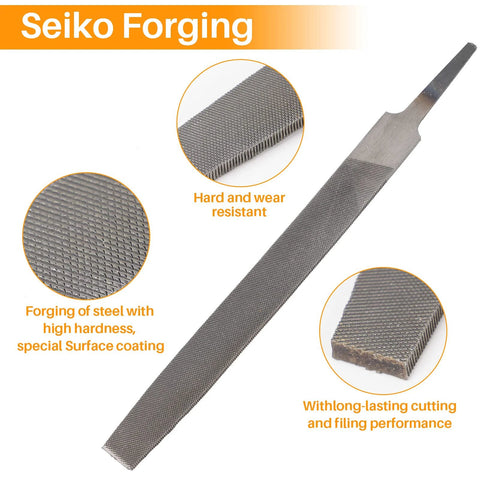 6-inch flat single-hand file with double-cut teeth, high-carbon steel, no handle.