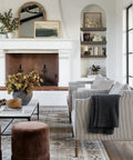 Living room with fireplace, gray sofas, and Floating Wall Shelves Set Of 2 For Bathroom Over Toilet, 15.7 Inch Wide By 6.7 Inch Deep, Dope Farmhouse Gray MDF Shelves With Steel Brackets, Holds Up To 25 Lbs, Great For Toiletries Towels Books And Decor.