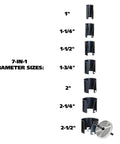 Image showing 7 pieces of Seven In One Hole Saw Kit With One And Three Quarters Inch Depth Includes Seven Diameters from 1 inch to 2-1/2 inches.