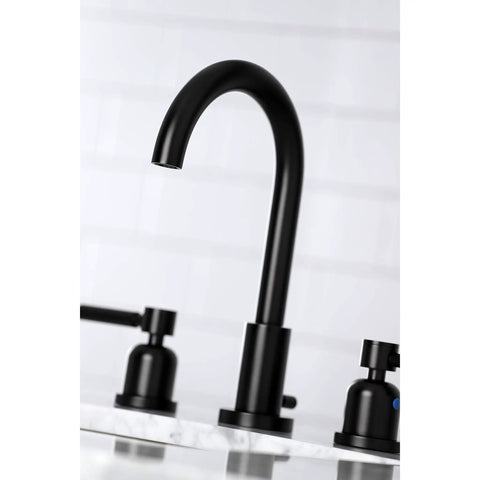 Concord Widespread Bathroom Faucet With Pop Up Drain In Matte Black Eight To Sixteen Inch Deck Mount Three Hole Installation