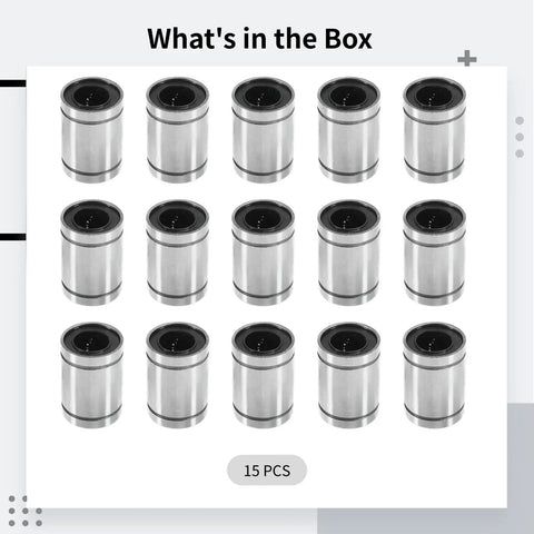 15 Pcs LM12UU Linear Ball Bearing Set With Sealed Dual Seal Protection For CNC Machines And 3D Printers 12 Mm Diameter Aluminum Alloy Construction Built To Last Smooth Operation And Accurate Motion, 15 bearings shown
