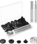 12 Piece Leather Snap Fasteners Kit Built Tough 15Mm Brass Snap Buttons Press Studs With Setting Tools Rivets And Snaps For DIY Crafts And Clothing Black in a storage box