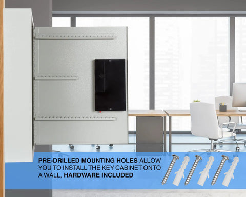 110 Key Steel Safe Cabinet With Digital Lock For Wall Mount Key Storage Box in office setting with mounting holes and hardware