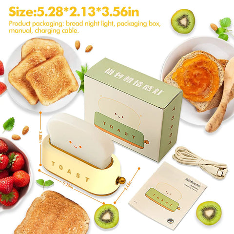 Toaster Shaped LED Table Lamp With Rechargeable Battery Nightstand Light With Timer Cute Toast Bread Bedroom Lamp box, cable, manual