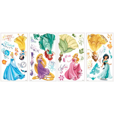 Disney Princess Peel And Stick Wall Decals Set With 37 Pieces From 2.3 X 1.6 To 8 X 9.5 Inches Easy To Apply And Removable